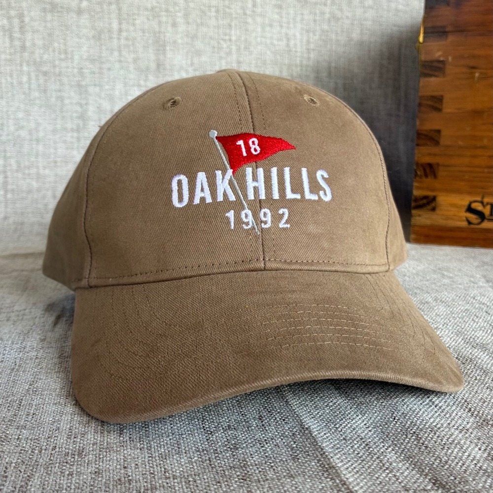 Vintage Style Oak Hills Golf Dad Hat - Richardson 203 Brushed Chino Tan Cap